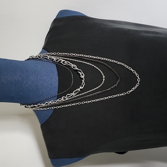 Silver and Black 5 Strand Layer Necklace and Earrings Set New - Picture 4 of 6